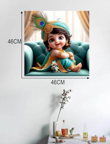 Image of Akki Wold Cute Eyes Sky Blue Krishna Wall Poster Living Room, Office, Pooja Room (Size - 46CM X 46CM)