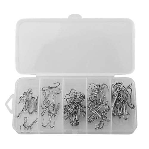 Gettimore Paquete de 50 anzuelos de pesca para agua salada, doble gancho, acero de alto carbono, ganchos negros en tamaños 8# a 1# (18 C30 mm, 70 g)