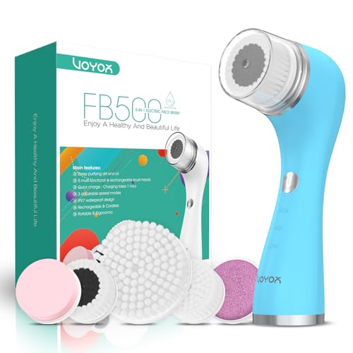 VOYOR 5-In-1 Brosse Visage Brosse Nettoyante Visage Rechargeable Électrique pour soins Nettoyage en Profondeur, IPX7 Waterproof FB500 (Bleu)