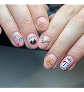Cute Christmas Nails Press on Nails Short Fake Nails Square False Nails with Funny Cartoon Patter...