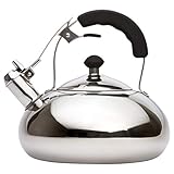 Vanika Stainless Steel Tea Kettle; Whistling Teapot Design; Large 3.0L (3.2 Quart)