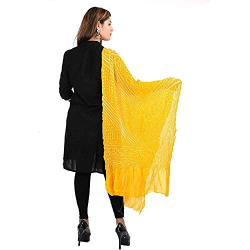 Image of PK HUB Women's Jaipuri Rajasthani Bandhani Dupatta | Art Silk Bandhej Dupatta with Gota Patti Work & Tassels (Free size)
