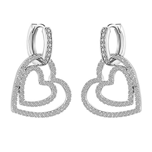 Herz Creolen Ohrring für Damen, 14 Karat vergoldeter und versilberter Knorpelohrring mit hypoallergenen Zirkonia-Ohrringen (#1 Versilbert/Doppeltes Herz) Cover