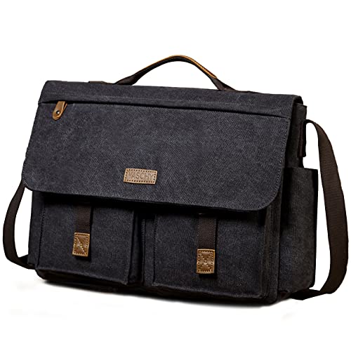 Vaschy Messenger Bag For Men, Vintage Water Resistant Waxed Canvas Satchel 15.6 Inch Laptop Briefcase Shoulder Bag With Padded Shoulder Strap Gray #TOP7