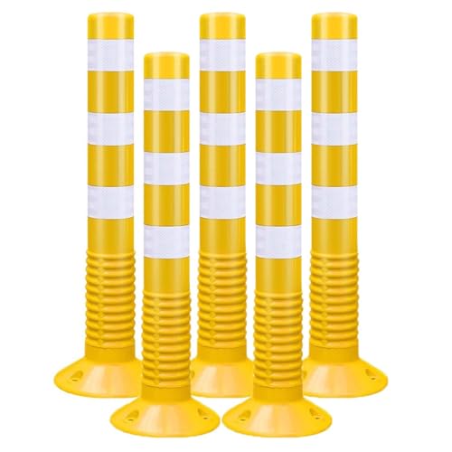 3pcs Yellow Driveway Safety Bollards with Reflective Bands - Durable Parking Protection, Traffic Control, Visibility Enhancer for Driveways and Parking Lots