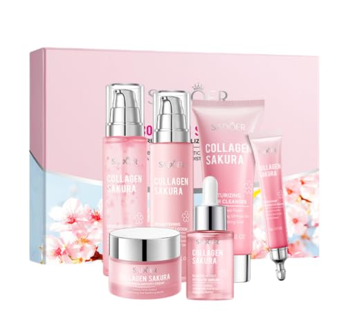 Sadoer Collagen Cherry Blossom Facial Skincare Set Kit 6 Piece