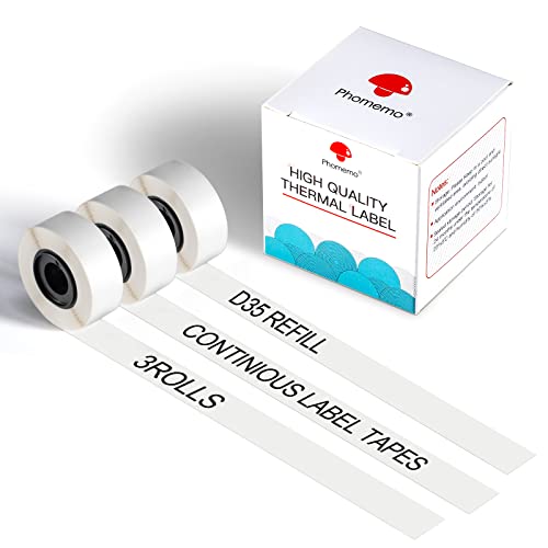 Continuous Label Maker Tape Refill, Compatible With Phomemo D30 D35 Label Printer, Non-Precut Self-Adhesive Labeling Paper, White Blank Sticker Labels, 0.59'' X 19.68 Ft (15Mm X 6M), 3 Rolls #TOP6