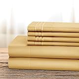 BYSURE Hotel Bed Sheets Set with 4 PCS Embroidered Pillowcases(Queen,Gold), 15-inch Deep Pocket Microfiber Sheets, Super Soft Bedding Sets