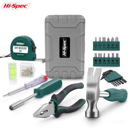 Hi-Spec 25-teiliges grünes, kleines, kompaktes Handwerkzeug-Set für Heim- und Büro-DIY. Grundlegendes Haushaltswerkzeug-Set für Starter-Reparaturen in einem tragbaren Werkzeugkasten