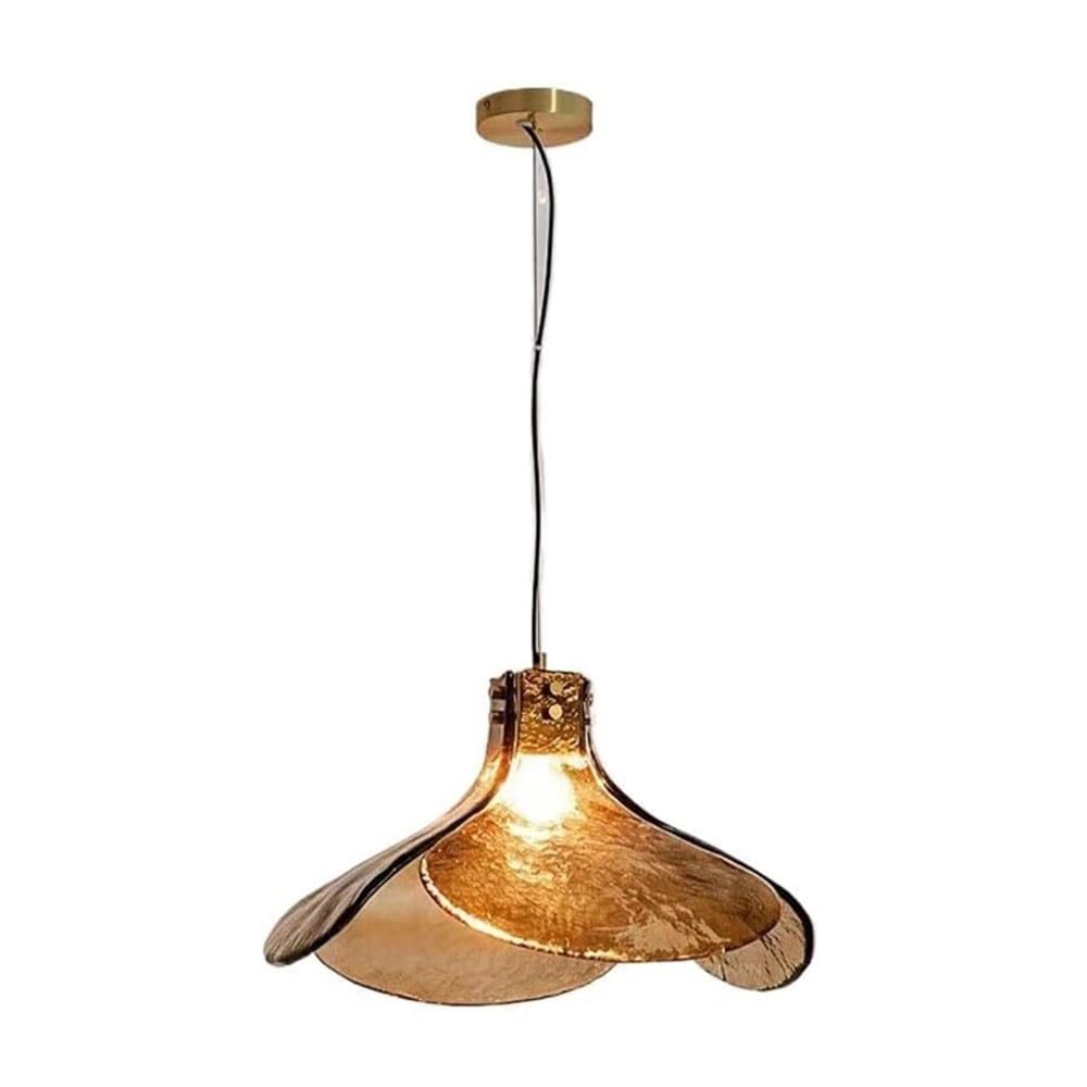 ITOSUI Nordic Modern Bedside Pendant Light Petal Amber Glass Hanging Lamp Copper Metal Fixture with 47.2" Adjustable Cord for Dining Room Kitchen Island Living Room E26 Socket(25cm)