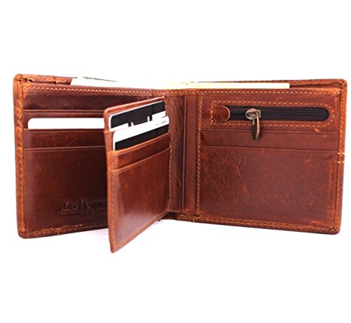 Men's Leather Wallet Money Genuine Vintage Oiled Slim Coin Natural Zipper Pocket Purse Brown Luxury Id 8 Credit Card Slots 1 Id Window 2 Bill Sections Bifold Daviscase Special #TOP7