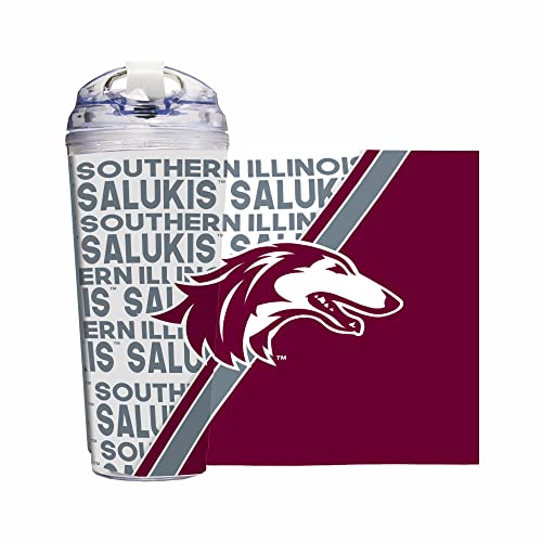 Rico Industries NCAA Southern Illinois Salukis Standard 24oz Acrylic Tumbler with Hinged Lid, Officially Licensed Double Wall Tumbler with Straw