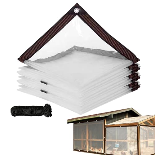 Transparente Plane – Transparente Abdeckung, Hühnerstall für Zwinger | wasserdichte PVC-Plane mit Metallösen, Plane aus PVC, verstärkt mit Seil, wesentliche Elemente für regnerische Tage