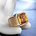 PMTIER Men's Stainless Steel Gold Plated Ring with Square Orange Gem Stone Size 10