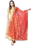 Dupatta Bazaar Women's Embroidered Red Glass Tissue Dupatta