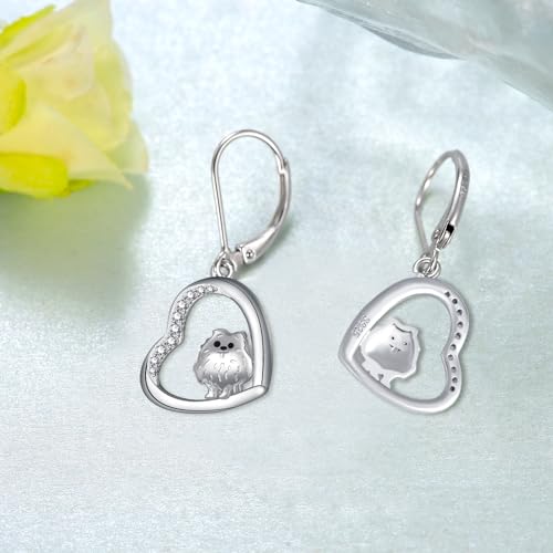 Pomeranian Earrings 925 Sterling Silver Pomeranian Dog Heart Dangle Earrings Jewelry Birthday Gifts for Women Pomeranian Lover3