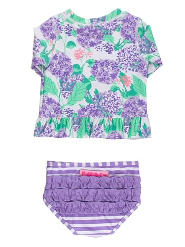 Image of RuffleButts Baby /Toddler Girls Long Sleeve Rash Guard UPF50+ Sun Protected Bikini Swimsuit