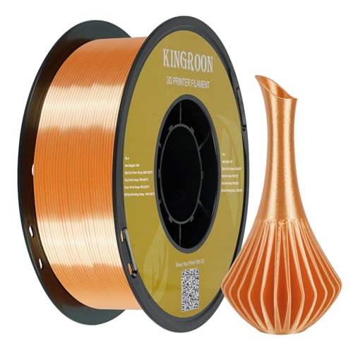 Kingroon Silk PLA 3D Printer Filament, Dimensional Accuracy +/- 0.03 mm, 1 kg Spool(2.2lbs), PLA Shiny Filament 1.75 mm (Orange) Orange Silk PLA
