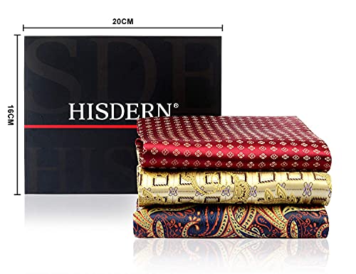 HISDERN Cravats and Mens Handkerchief Paisley Floral Cravat Wedding Party Business Casual Ascot Tie & Pocket Square Set, Navy Blue / Brown, One Size