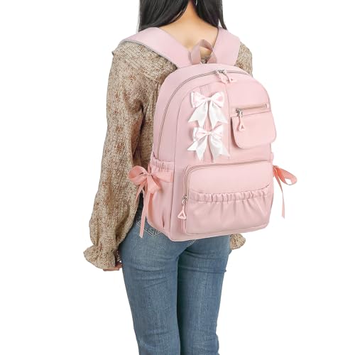 Image of Girls High Middle School Backpack with Bows for Kids Kawaii Coquette Bookbag 5-12