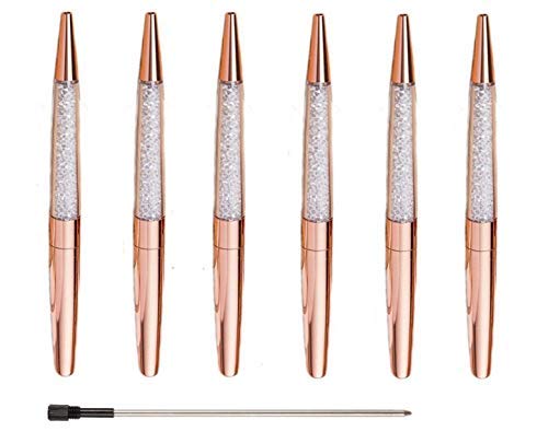 Ubabe Rose Gold Pen Bling Diamond Pens Fine Black Ink Pen-6 Pack and 6 Extra Refills (Rose Gold Metal Pen 6 Pack)