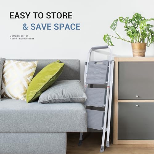 image for DUMOS Step Ladder, 3 Sturdy Step Stool with Anti-Slip Pedal & Comforta