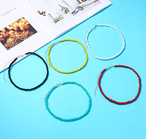 Honsny 10 Pieces Beaded Necklace For Women,Bohemian Beaded Choker Necklace Colorful Seed Bead Necklaces Set For Women #TOP6