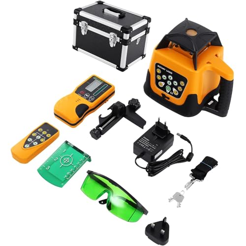 Niveau laser rotatif,con Telecomando, Ricevitore, Bersaglio Laser, Valigetta, Set Livella Laser Rotante 360 Gradi con Ricevitore,per l'industria degli Esterni,LivelloLaserVerdeConTreppiede