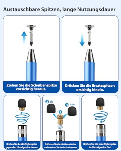Stift für Tablet (5 Stück) Universal 2 in 1 Touchscreen Stift für Handys, Leichtgewicht, Präzise Steuerung Touchscreen Stift, Roségold, Blau, Silber, Weiß, Schwarz