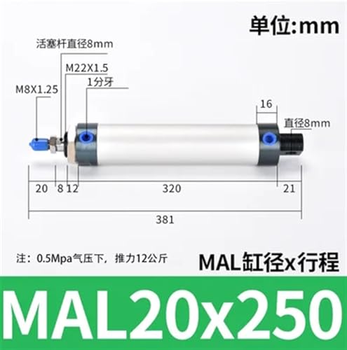 Cilindros neumáticos MAL de mini orificio con doble efecto y carrera de 250mm 3