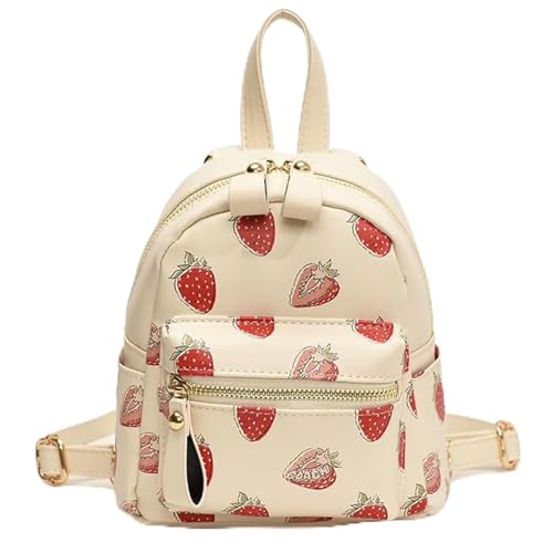 bookbag Women's Cute Backpack Teen Girl Bag Cherry Print Back Bag Double Zipper Wallet backpack(Strawberry)