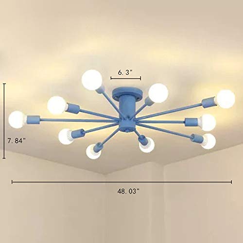 Runnup Contemporary Colorful Nordic Semi-Flush Mount Sputnik Ceiling Light 10 Lights Chandelier Light Metal Suspension Light For Kitchen Living Room Dining Room,Blue #TOP1