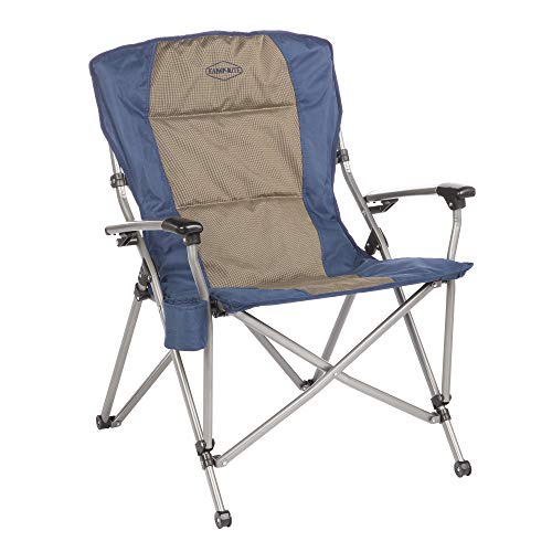 Kamp-Rite Portable Folding Padded Outdoor Camping Chair With Cupholder & Hard Arms For Camping, Tailgating, And Sports, 300 Lb Capacity, Navy & Tan #TOP26