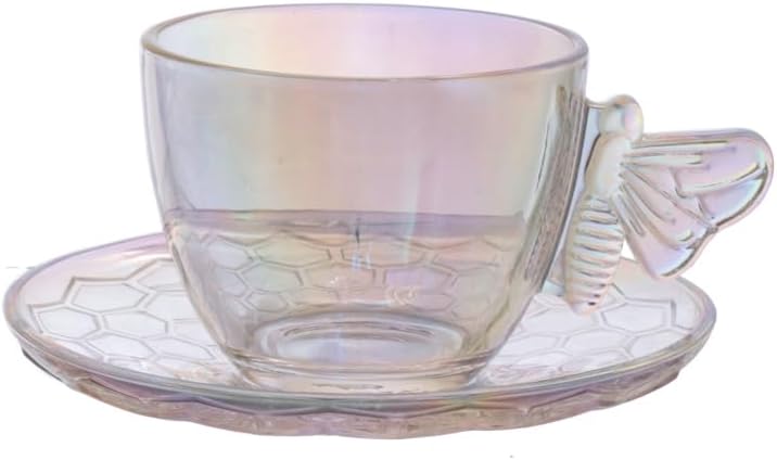 Haüskraft -Xícara para chá com pires de vidro bee transparente 20...