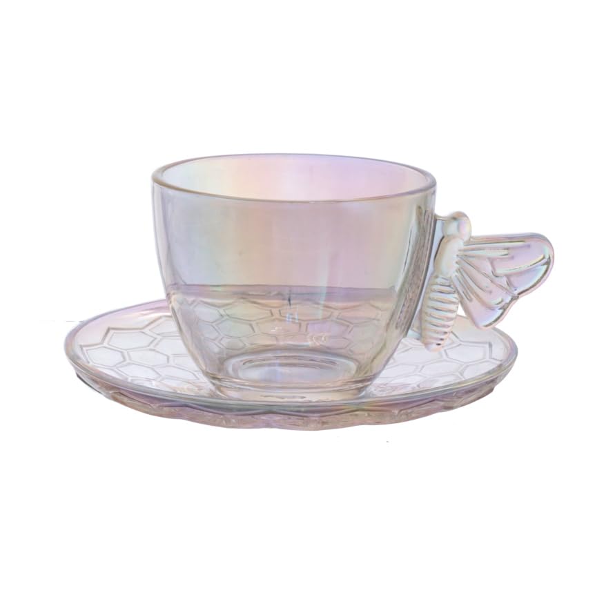 Haüskraft -Xícara para chá com pires de vidro bee transparente 20...