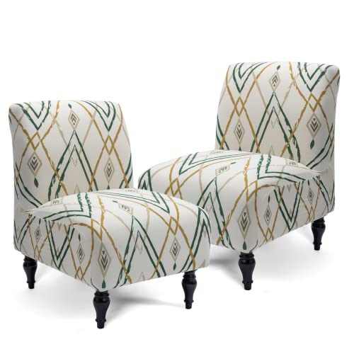 Iauddy Armless Accent Slipper Chair Cover Slipcover,Stretch Spandex Printed Removable Non-Slip Silp Cover For Accent Chair Without Arms Furniture Protector For Living Dining Room(Beige/Stripes,2) #TOP10