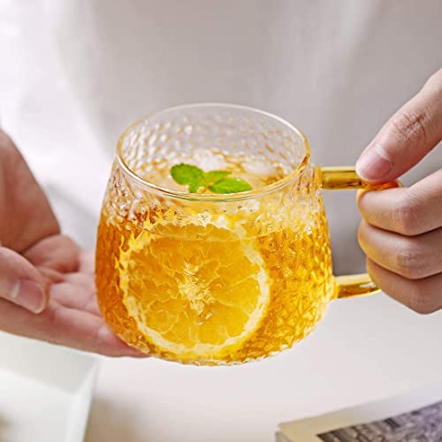 KELVEE Tea and Coffee Cup Glass Mug, Used for Tea, Coffee, Green Tea, Lemon Tea Cup with Handle Golden (410ml, Set of 1)