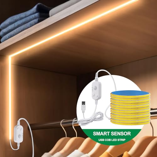 Tira LED COB 5V USB KISUFU, 320 LEDs/m, Regulable 4M miniatura 2