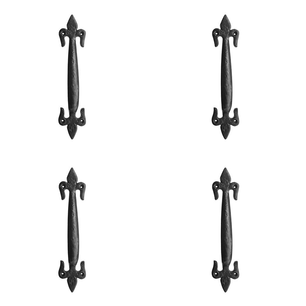 Loops 4 Pack Elegant Fleur De LYS Pull Handle in Black - 100mm Size for Cabinets and Drawers - Door Handle