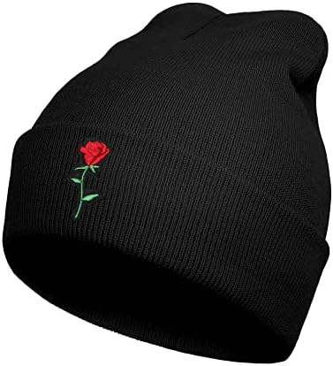 zingyone Rose Beanie for Men Women Embroidery Slouchy Knit Beanie Hat Winter Hat Skull Cap