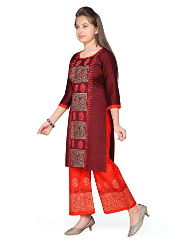 Image of Aarika Girl's Cotton A-line Knee Length Kurta and Pallazo Set
