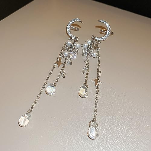 Kercisbeauty Moon Ear Cuff Stars Tassels Wrap Clip Earrings Non Pierced Ear Climber for Women Fairy Costume Silver Jewelry3