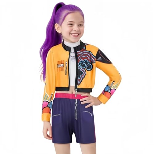 Lgandpg Rumi Costume for Girls Pop Singers Dress Up Include Jacket T-Shirt Shorts 3PCS Set Orange