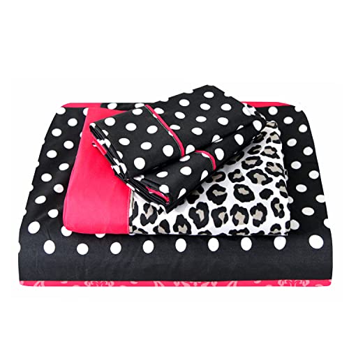 American Home Collection 6 Piece Bed Sheet Set - Double Brushed Microfiber Print Sheet Set - 14" Deep Pocket - Wrinkle, Fade, Stain Resistant - Hypoallergenic (Queen, Multi Cheetah-Dot-Paisley) #TOP2