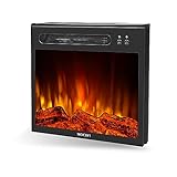 MOCIFI 23 Inch Electric Fireplace, Ultra Thin Electric Fireplace, Recessed Free Standing, Small Fireplace Insert Heater with Overheating Protection, Realistic Logs Flames, 1500W, Black