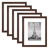 upsimples 8x10 Picture Frame Set of 5, Display Pictures 5x7 with Mat or 8 x 10 Without, Wall Gallery Photo Frames, Brown