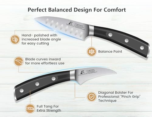Image of CoquusAid Paring Knife Set, 2PCS Small Kitchen Knives, Black | 3.8 inch Fruit and 2.75 inch Bird Beak Peeling Knife, Sharp Premium Germany Stainless Steel Ergonomic Handle, Elegant Ideal for Gift