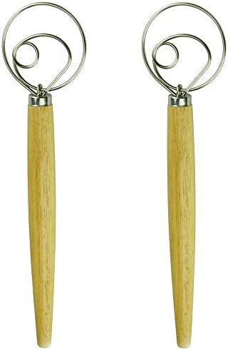 2 Pack Danish Dough Whisk Stainless Steel Dutch Style Bread Dough whisk for pastry. Great alternatives to a blender, mixer or hook