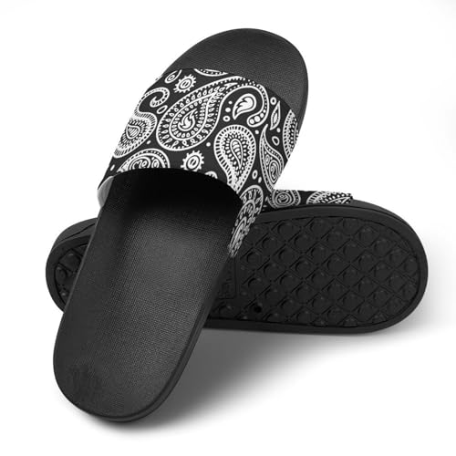 Black White Bandana Paisley House Slippers for Women Men Shower Slides Bathroom Sandals4