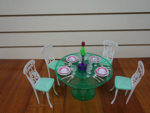 Gloria My Fancy Life Dollhouse Furniture - Meal Time Dining Table Play Set with 4 Chairs and 4 Set of Dining Wares Accessories